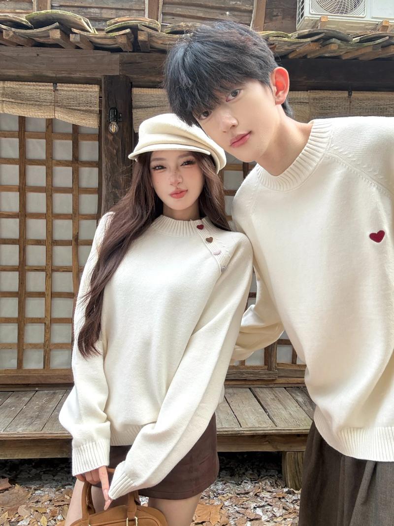 Korean Style Half High Collar Pattern Couple Sweater Casual Versatile Lazy Knitted Shirt Autumn Winter Arrival