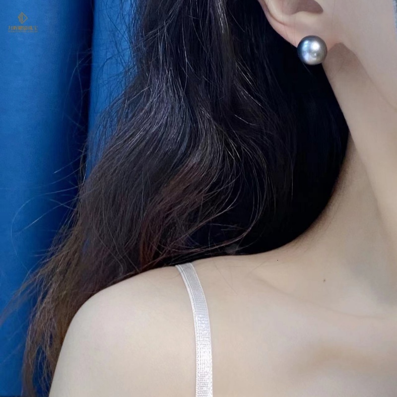 S925 Silver 11-12mm Sea Water Large Tahitian Black Pearl Classic fashion Stud Earrings for Women, Quality Guaranteed