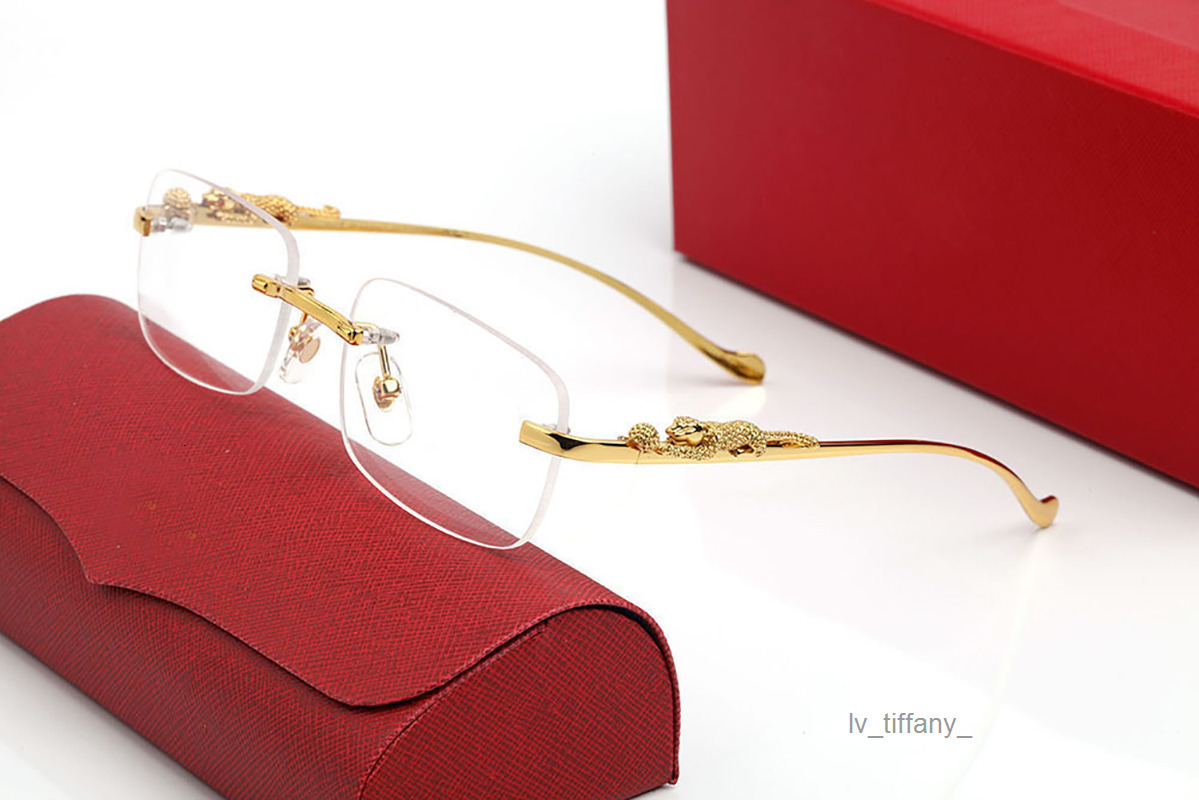 Fashion Designer Sunglasses For Women Vintage Mens Buffalo Horn Glasses Panther Gold Silver Metal Legs Rimless Sunglass Mens Travel Tour Eyeglasses