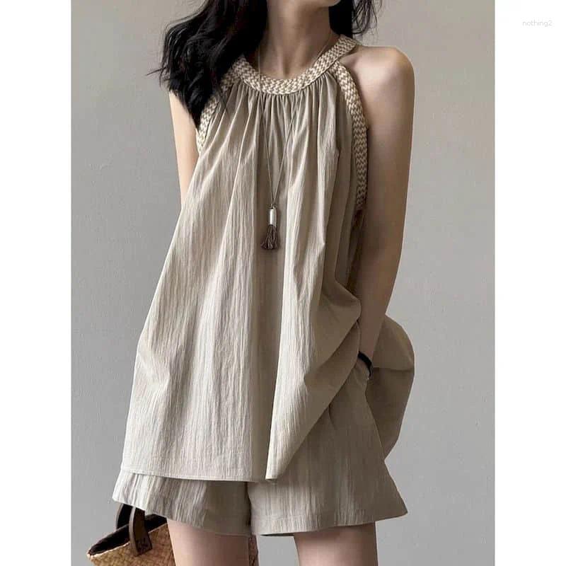 Elegant Shorts Sets Summer O-neck Sleeveless Shirts And Wide Leg Pants French Style Loose Casual Matching Set For Women Clothing