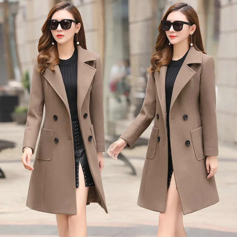 Women Wool Coat Lapel Trench Long Jacket Woolen Overcoat Slim Fit Pockets Versized 2025 Lady y Street Outerwear 261010