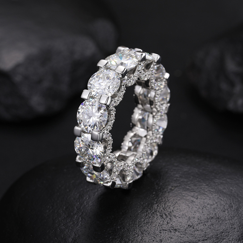 Trendy Men's Moissanite Hiphop Rings 925 Sterling Silver Cuban Moissanite Ring for Men Gold Plated Wide Band Ring