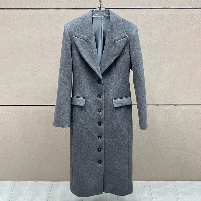 women's trench coat autumn 2025 single breasted shoulder padded slim fit windbreaker Wool blend jacket y2k 261010