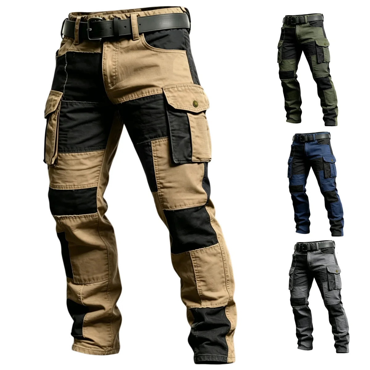 Cotton Men Cargo Pants Khaki Casual Tactical Joggers MultiPocket Fashion Black Army Light gray Trousers Work Wear 261012