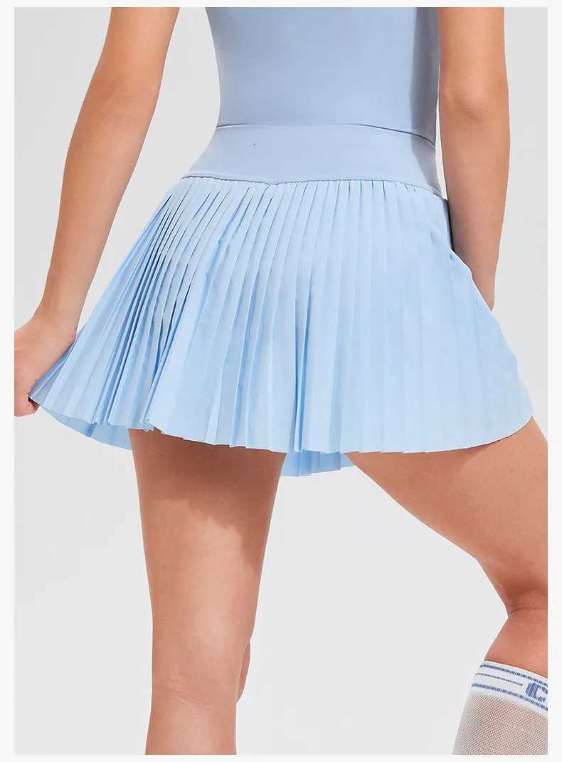 Fake Skirts Plus Size S-3XL Two Pieces Tennis Skirts 2 In 1 Sports Skorts With Pockets High Waist Pleated Stretchy Tummy Control Skirts W261017