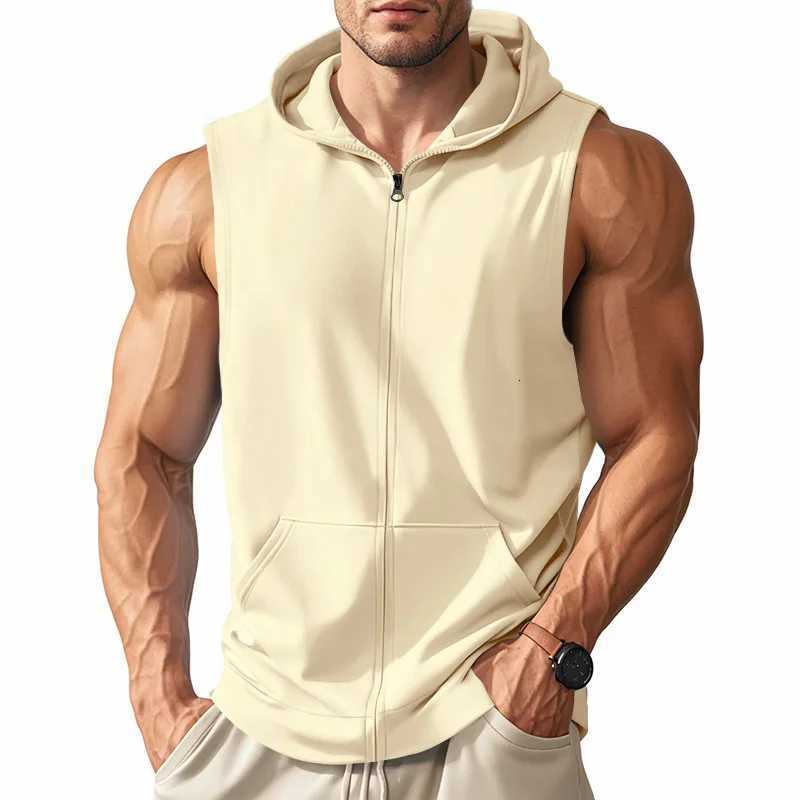New Men's Vests Hooded Summer Vest Men's Sports Fitness Training Zipper Cardigan Sleeveless Vest Sleeveless Downjacket Blouson Homme Hiver
