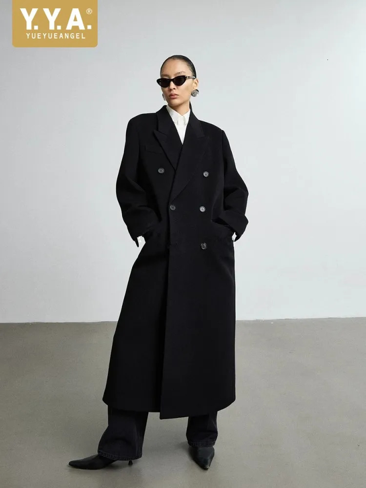 Women Winter Long Wool Coat Loose Fit Double Breasted Woolen Blends Trench Office Ladies Work Windbreaker Fashion Vintage Coats 261010