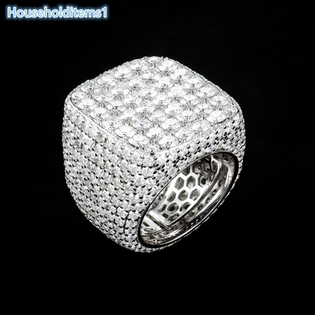 Custom GRA Certified Trending S925 Sterling Silver White Gold Plated Prong Setting Mossanite Diamond Iced Moissanite Cuban Ring