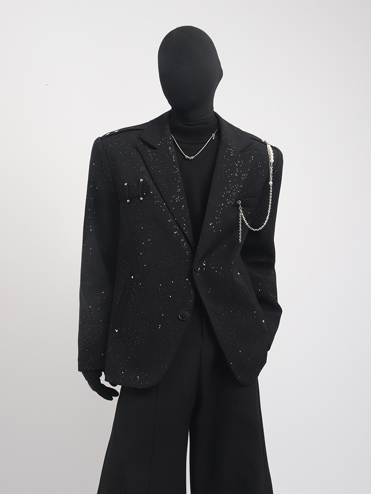 Designer Jacket Luxury Men's New Pearl Chain Black Sparkling Polka Dot Suit Jacket Spring And Autumn Trendy Brand Youth Loose And Versatile Bus