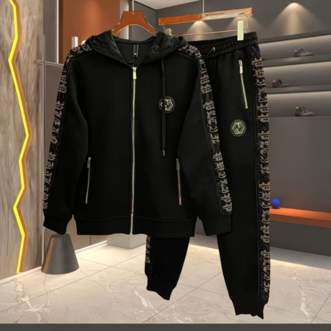 2025 Spring and Autumn New Trend Hooded Sports Two-piece Handsome Casual Men's Light Luxury Suit