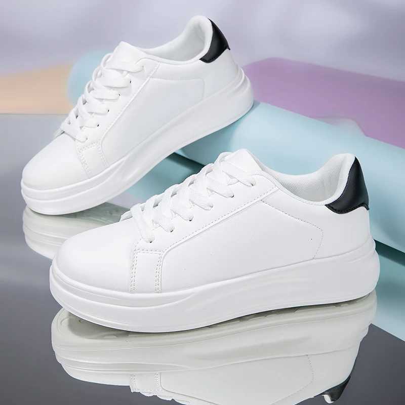Casual Shoes New White Women Tennis Sneakers Lace-Up Fashion Comfort Sports Board Shoes Pu Leather Casual Walking Shoes H261016