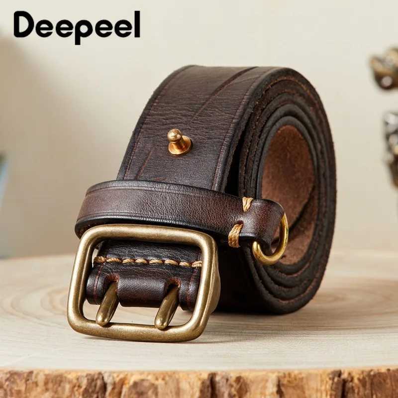 Genuine Pure Cowhide 3.8cm Wide Leather Belt for Men Double Pin Buckle Male Jeans Belts Top Quality Luxury Gift Waisand M261016