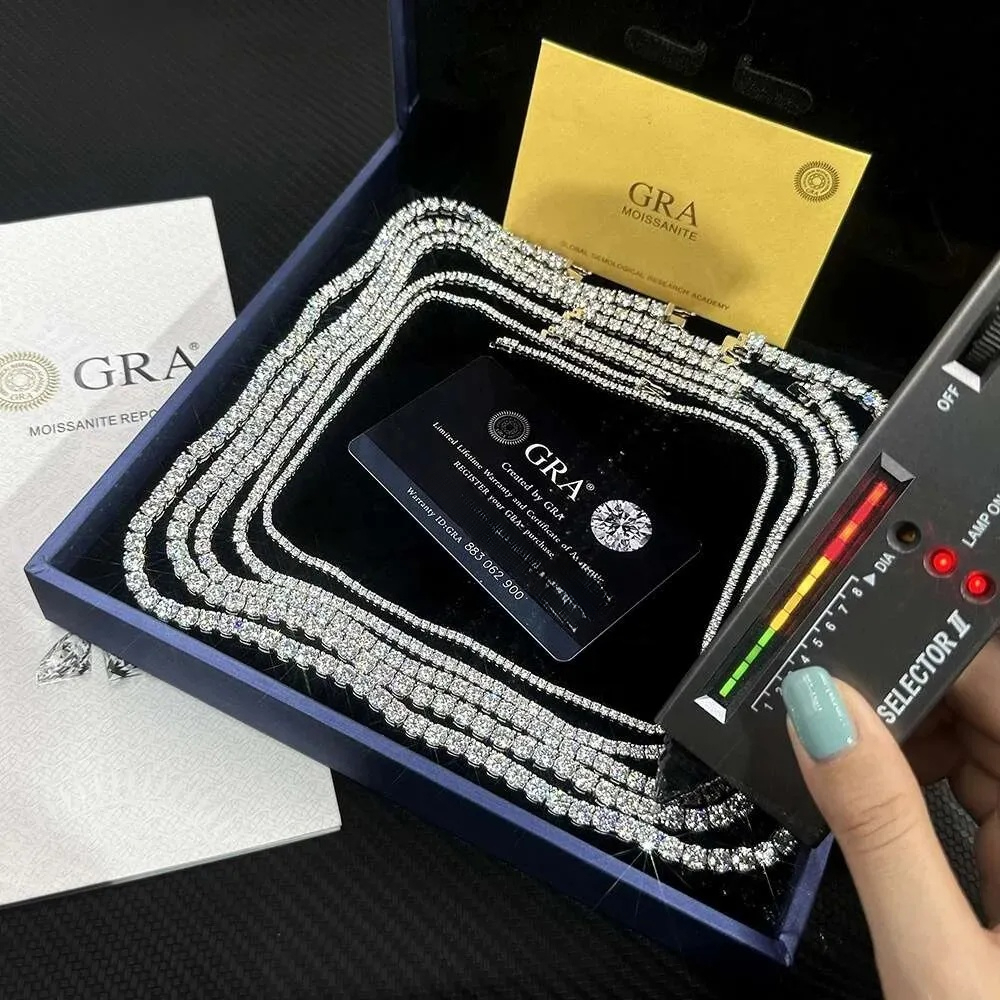 Hip Hop Jewelry GRA Certificate S925 3MM 4MM 6 5MM VVS D Color Diamond Moissanite Tennis Chain Necklace