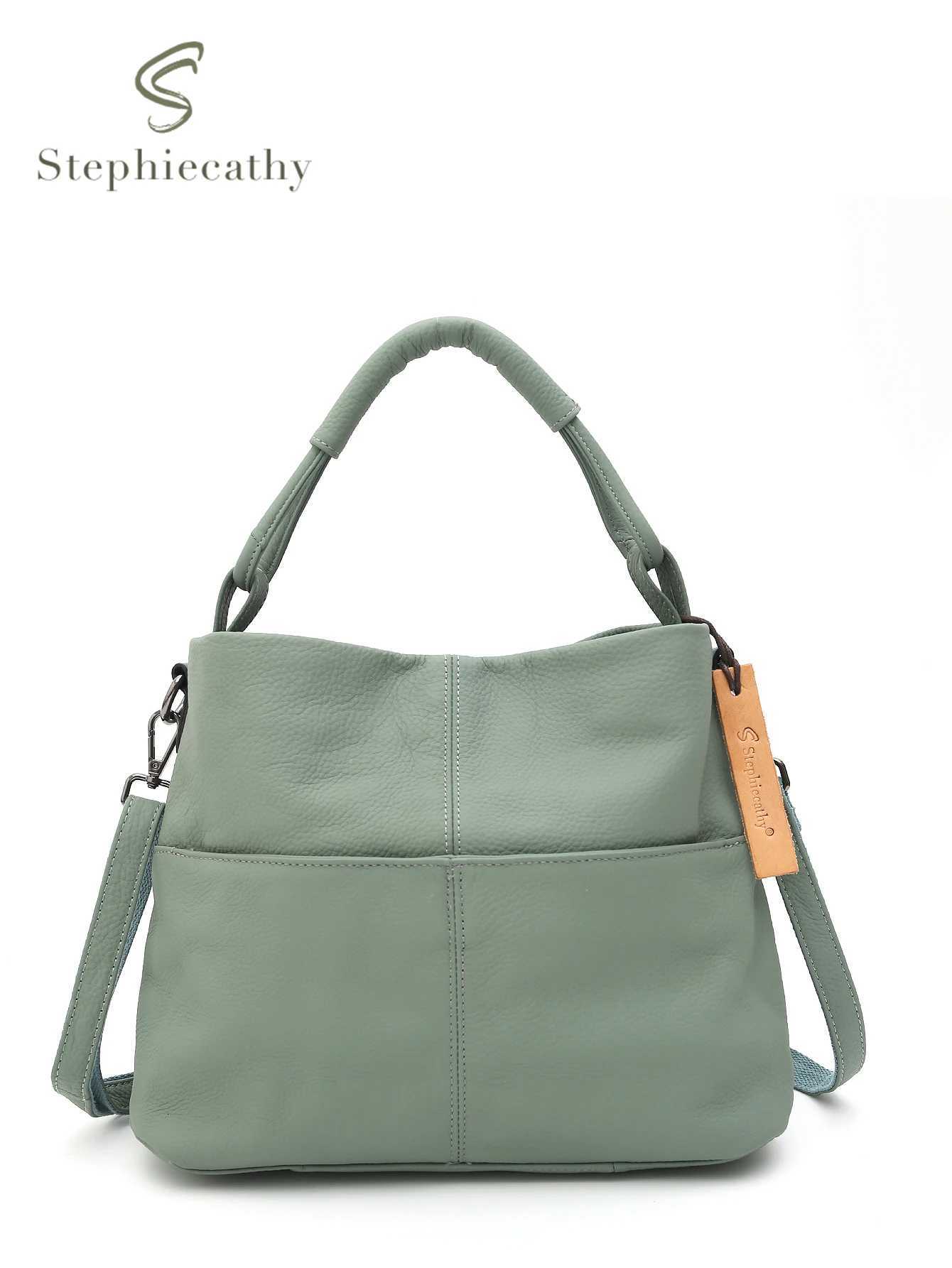 Evening Bags SC Fashion Daily Women Genuine Leather Shoulder Bags Casual Versatile Top-handle Bucket Multi Pockets Cross Body Handbags Purses H26101