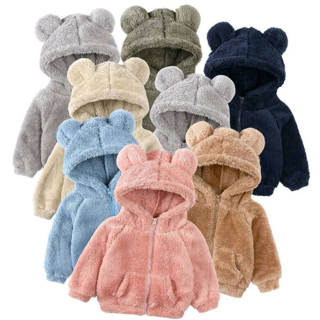 Girls Hoodie Wholesale Baby Hooded Jackets Kids Hoodies Zipped Coat Boys Girls Winter Flannel Warm pullover Coral Fleece Cute Outdoor Top With Pocke