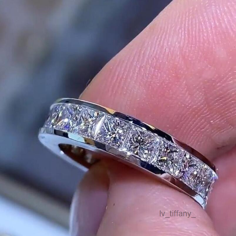 Full Princess Cut Moissanite Diamond Elegant Wedding Rings Deluxe Jewelry Real 100% 925 Sterling Silver Party Eternity Women Engagement Band Ring Gi
