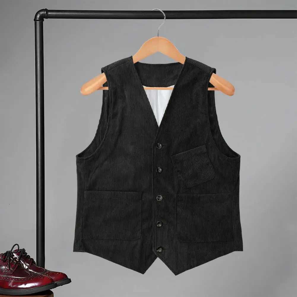 Vintage Men's Vests Corduroy Men Vest Coat V-neck Sleeveless Single Breasted Vest Jacket Casual Hunting Field Waistcoat Men's ClothingW261