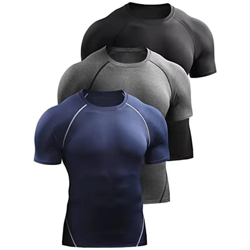 Men's High Elastic Compression T Shirt Quick Dry Athletic Short Sleeve Running Gym Workout Tee Luxury Quality High End Design Raglan Stripe Mus