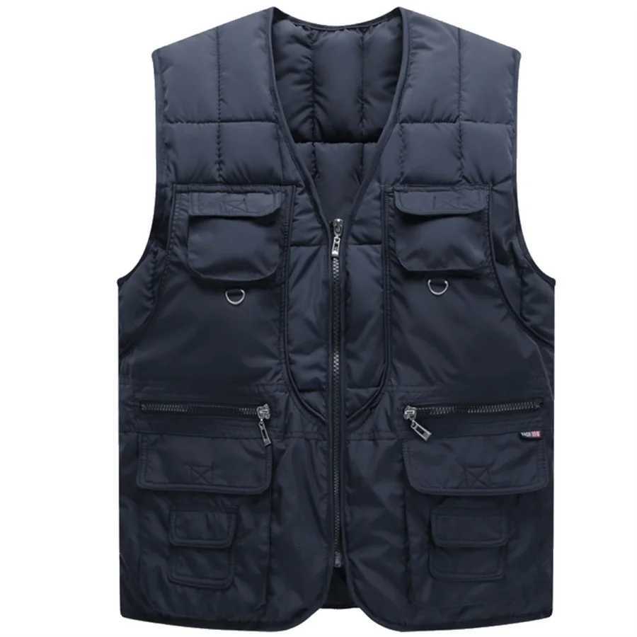 Cotton Men's Men's Vests 2027 Padded Vest Multi-pockets Design Men Outdoor Casual Vests Autumn Winter Warm Zipper Sleeveless Jacket 4XLW26