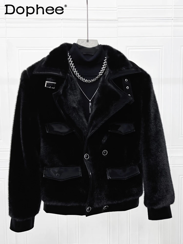 Fashion Faux Mink Fur Warm Jackets Men 2025 Autumn Winter Stylish Male Handsome Trendy Integrated Coats 261012