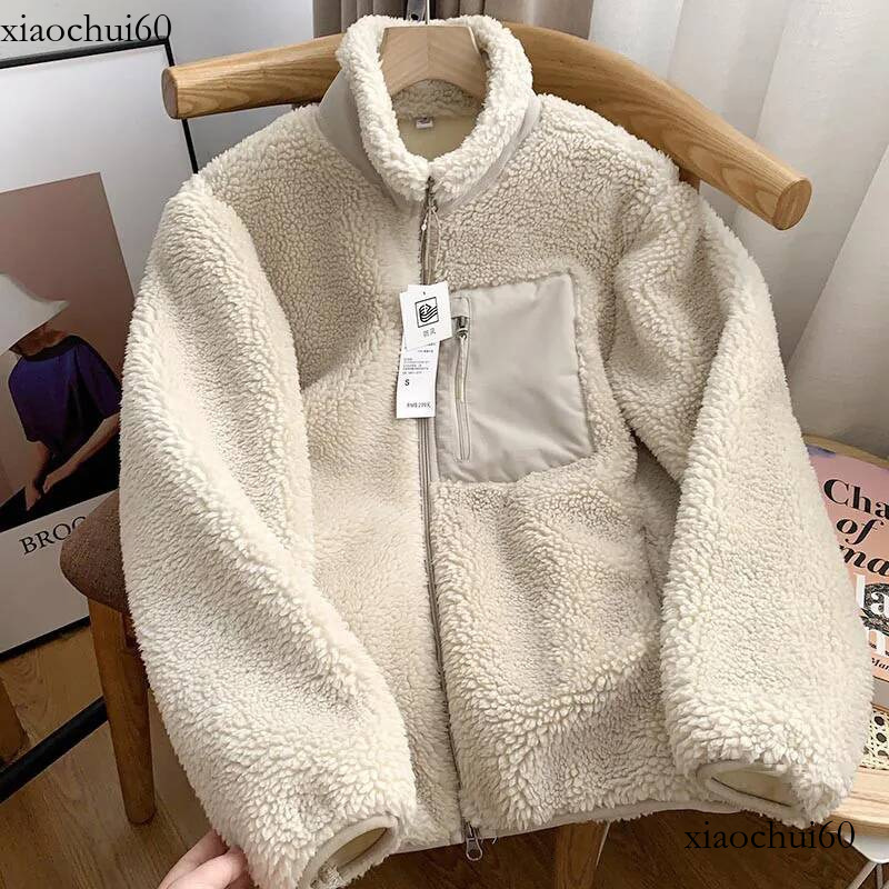 Japanese Style Unisex Fleece Winter Thickened Warm Stand Collar Sherpa Coat for Men Women Loose Fit Outdoor Zipper Jacket