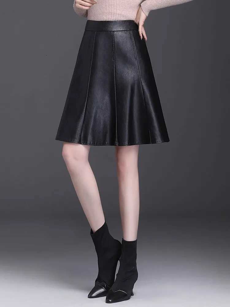 Leather Skirts ZUZK Women Pu Short Skirt Spring Autumn Lady High Waist All-Match Skirt Elegant Office Lady A-line Skirt 3Colors W261017
