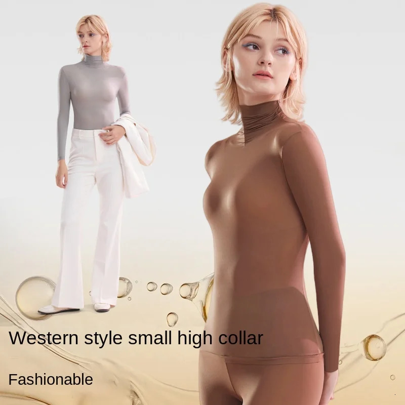1 set Stacked Collar High Beauty Skin Suit Elastic Long Sleeve Seamless Thermal Underwear Women's Base Layer sets 261012