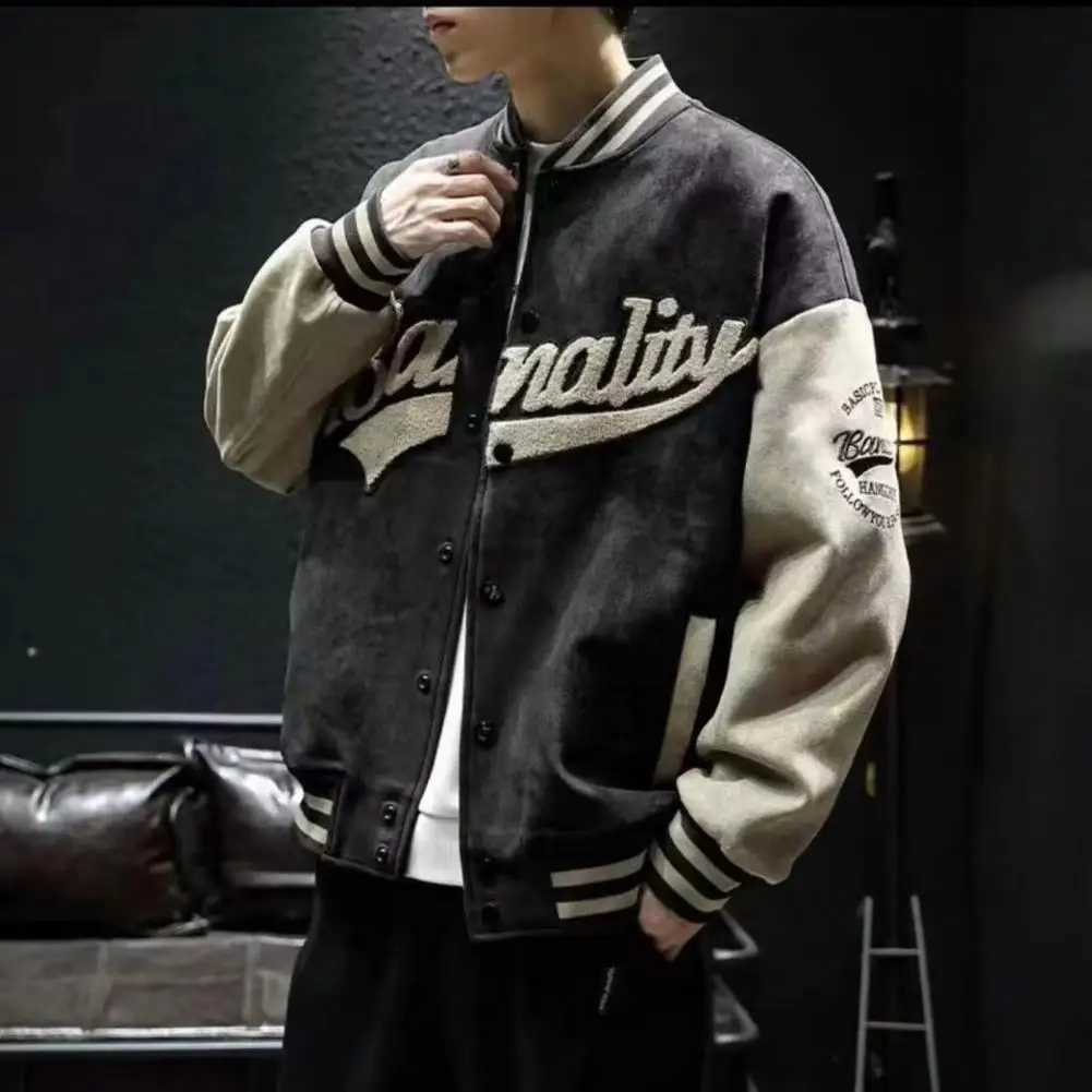 Coat Men's Jackets Men Baseball Men's Suede Baseball Coat with Embroidery Letter Print Retro Green Jacket Handsome Embroidery Trend Outwea