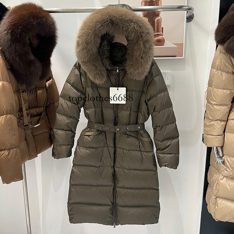 2026 Winter New Longline Fitted Down Jacket for Women, Over-the-Knee Hooded Coat with Large Fur Collar, White Duck Down, Thickened, Slimming Outerwe