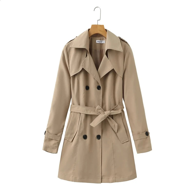 Women's Windbreaker Mid-Length Trench Coat Spring Korean Slim Waist British Casual Autumn Coat With Belt Outwear Trend 261013
