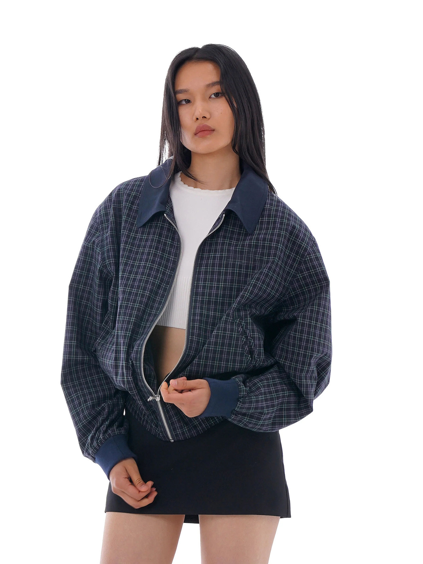 Women New American Short Workwear Jacket Color Block Stand Collar Zip Dropped Shoulder Coat Trendy Soft Casual Daily Street Outerwear For Ladies