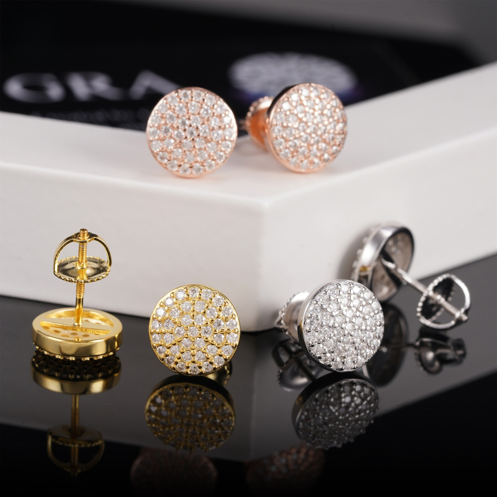 Direct Supply from Manufacturer: S925 Silver Inlaid with Moissanite 9.7mm Unique Hip-Hop Style Earrings
