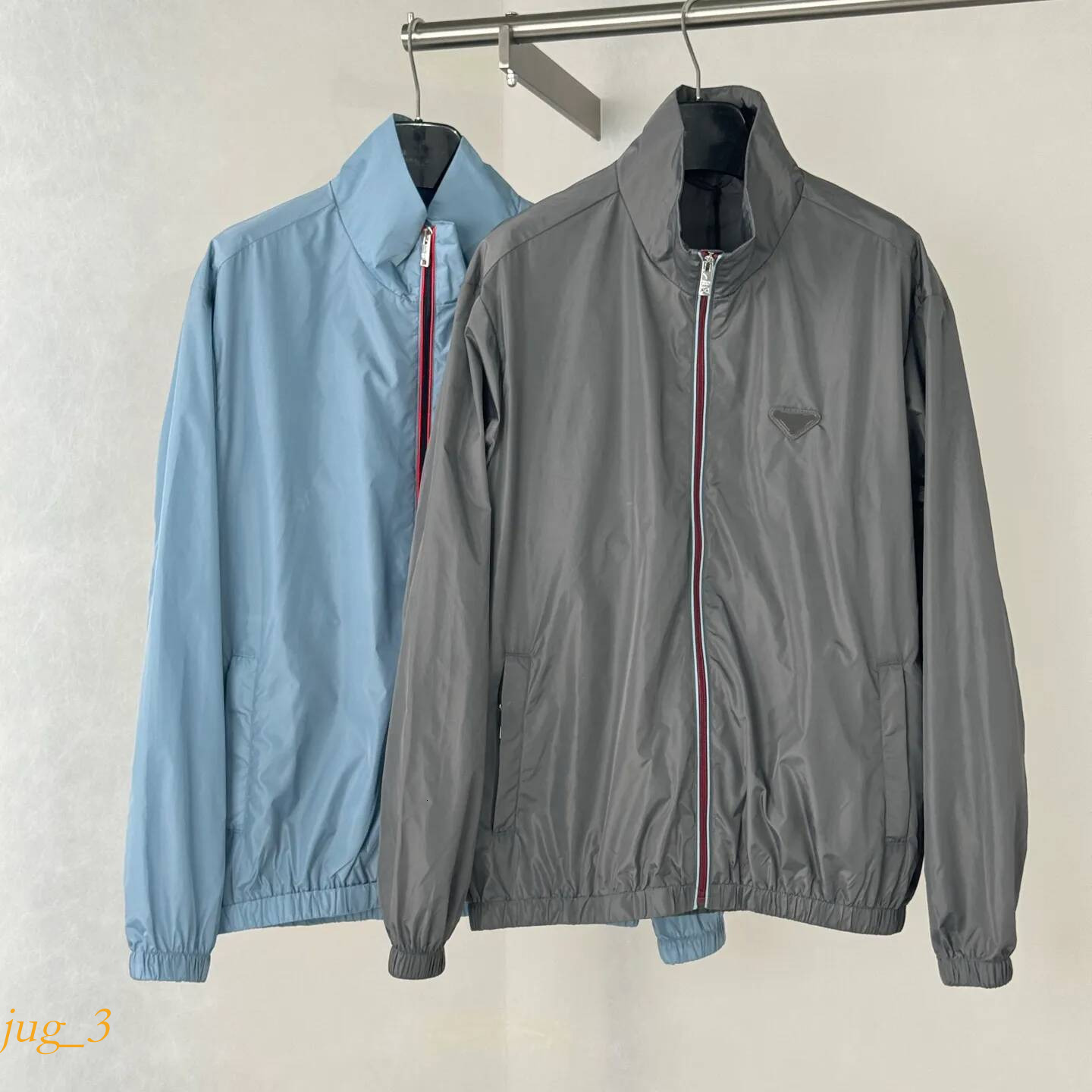 Men's Fashion Triangle Logo Stand up Collar Lightweight Luxury Jacket Counter Same High Density Anti Wrinkle Nylon Windproof Fabric pradmen jac