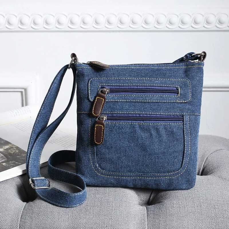 Cross Body Blue Denim Crossbody Bag For Women Multi-pocket Messenger Bag Casual Lady Shoulder Bag Solid Color Satchel Bag H261016
