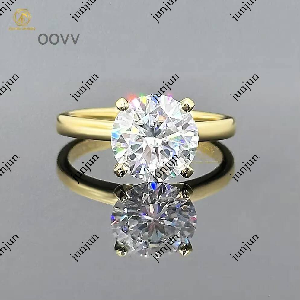 14K Real D 3ct Moissanite Custom Diamond Round Cut Engagement Rings for Women Yellow Gold Unique Style