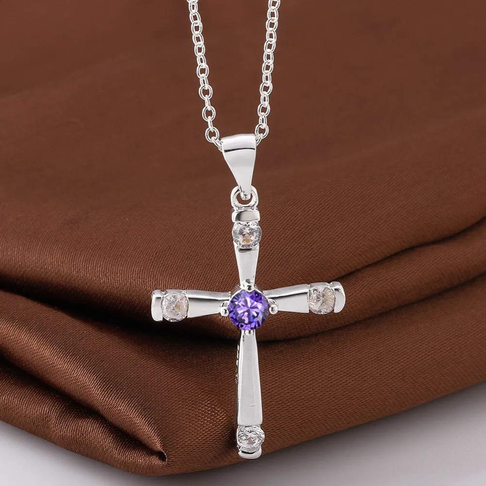 Classic charms 925 Sterling Silver cross Pendant Crystal Necklace For Women Christmas gifts party wedding Jewelry261016