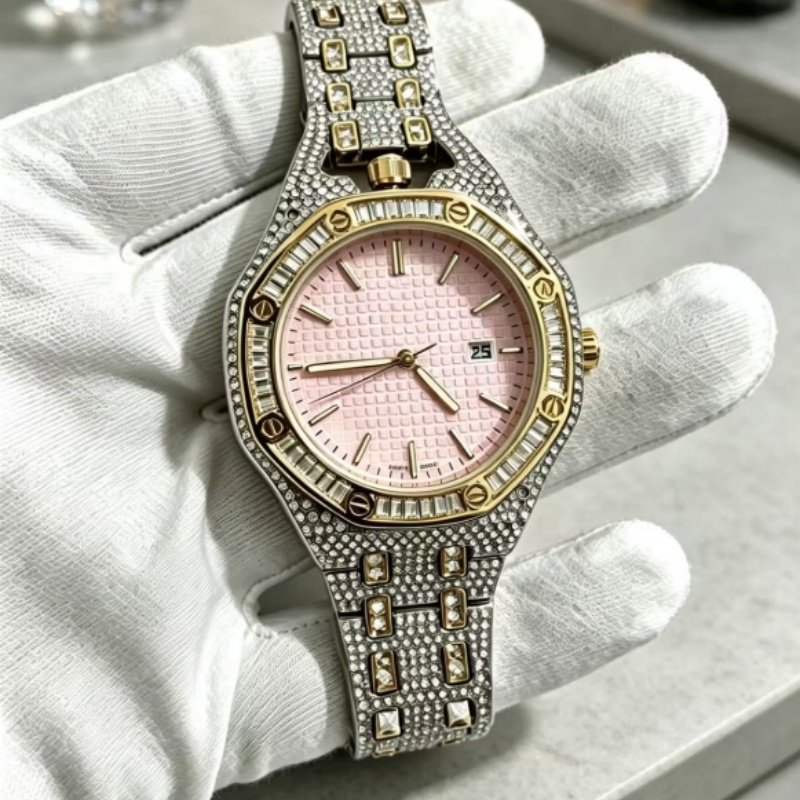 Men's luxury Quartz Aiy P watch octagonal stainless steel royality Oakity full diamond watch for women with date display function Aity P watch