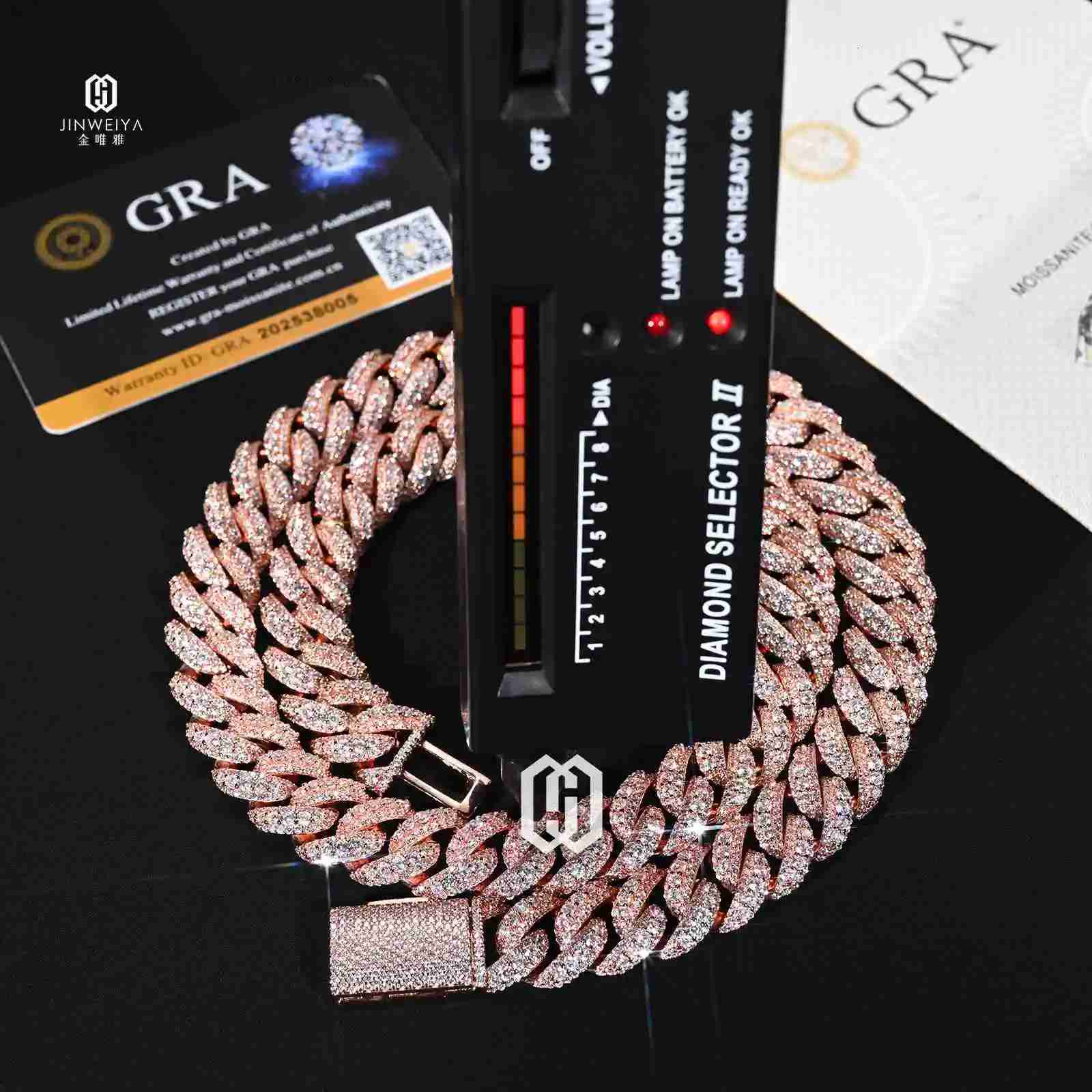 14MM Raised Pointer Cuban Link Chain 925 Silver VVS Diamond Moissanite Rose Gold Plated Iced Out Necklace Hip Hop Jewelry