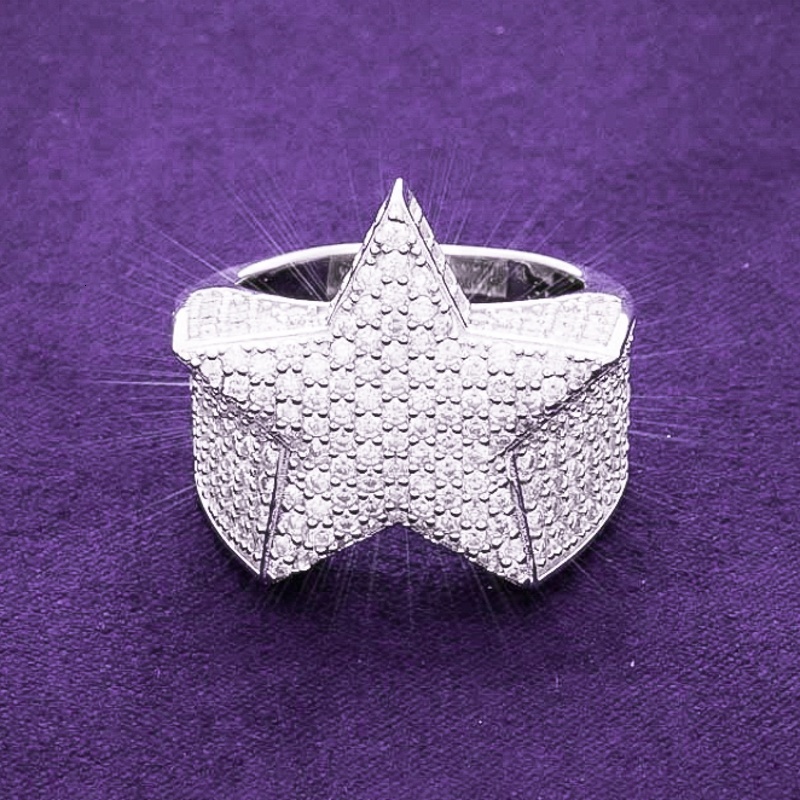 Hip Hop Fine Jewelry GRA Passd Diamond Tester 925 Sterling Silver Iced Out VVS Moissanite Cluster Star Ring for Men Women Party