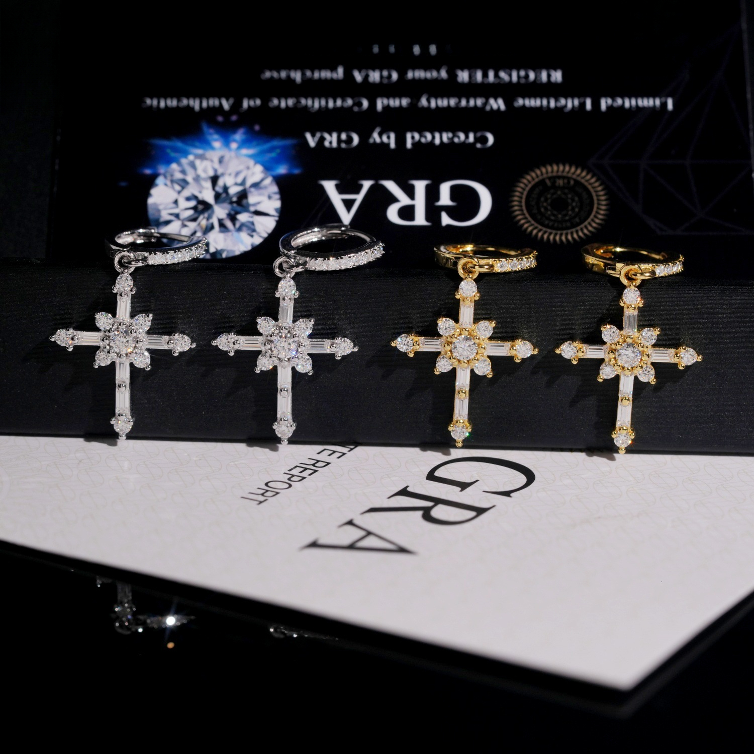 New Ice Flower Cross S925 Sterling Silver with VVS Moissanite, Fashionable Ice-Cool Stud Earrings, Direct Supply for Sales