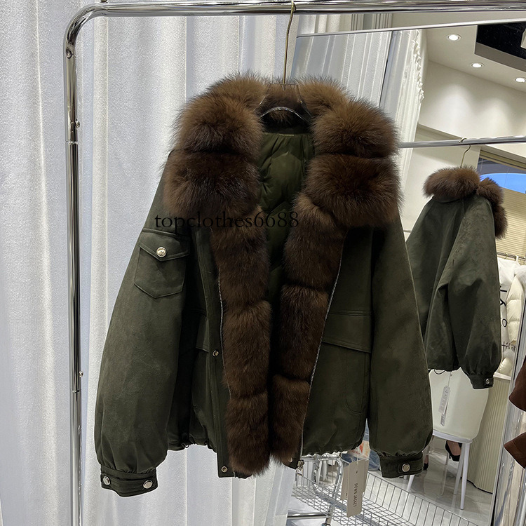 2026 Autumn/Winter New Women's Short Fashionable Loose-Fit Warm Suede Down Jacket with Fox Fur Collar