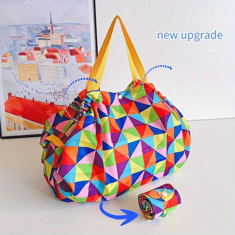 Shoulder Bags Kawaii Pleated Snap Button Eco-Friendly Reusable Shopping Shoulder Bag Foldable Ultra Light Portable for Travel Business H261016