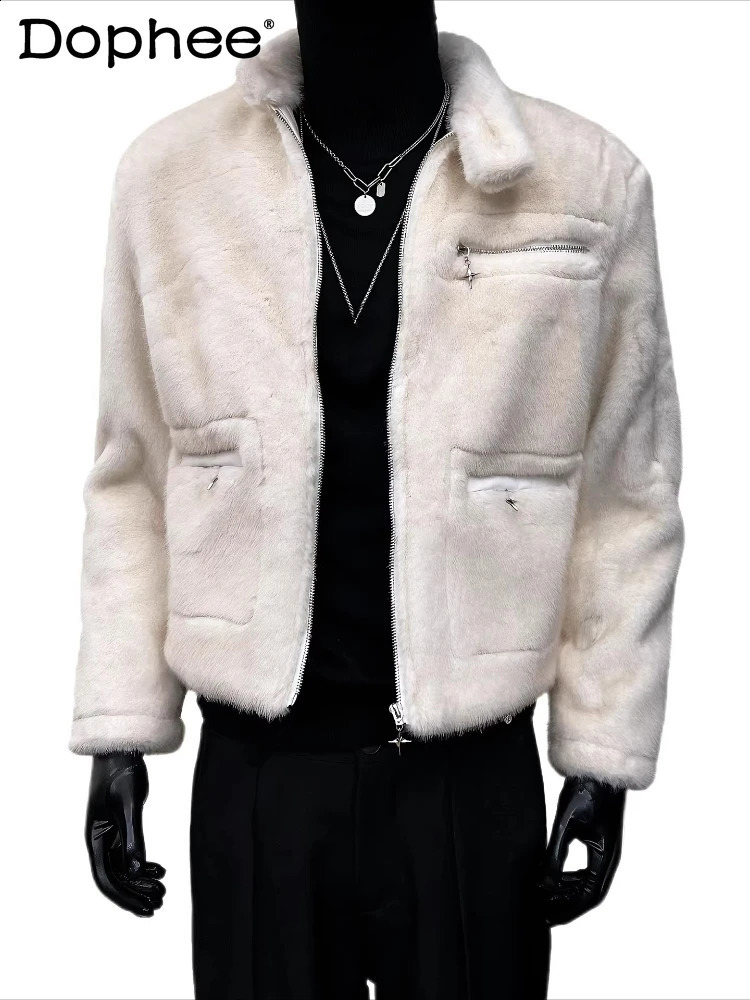 Men's 2025 Winter HighEnd Loose Comfort Faux Fur Coats Stand Collar Zipper Coat Multi Decoration Jackets 261012