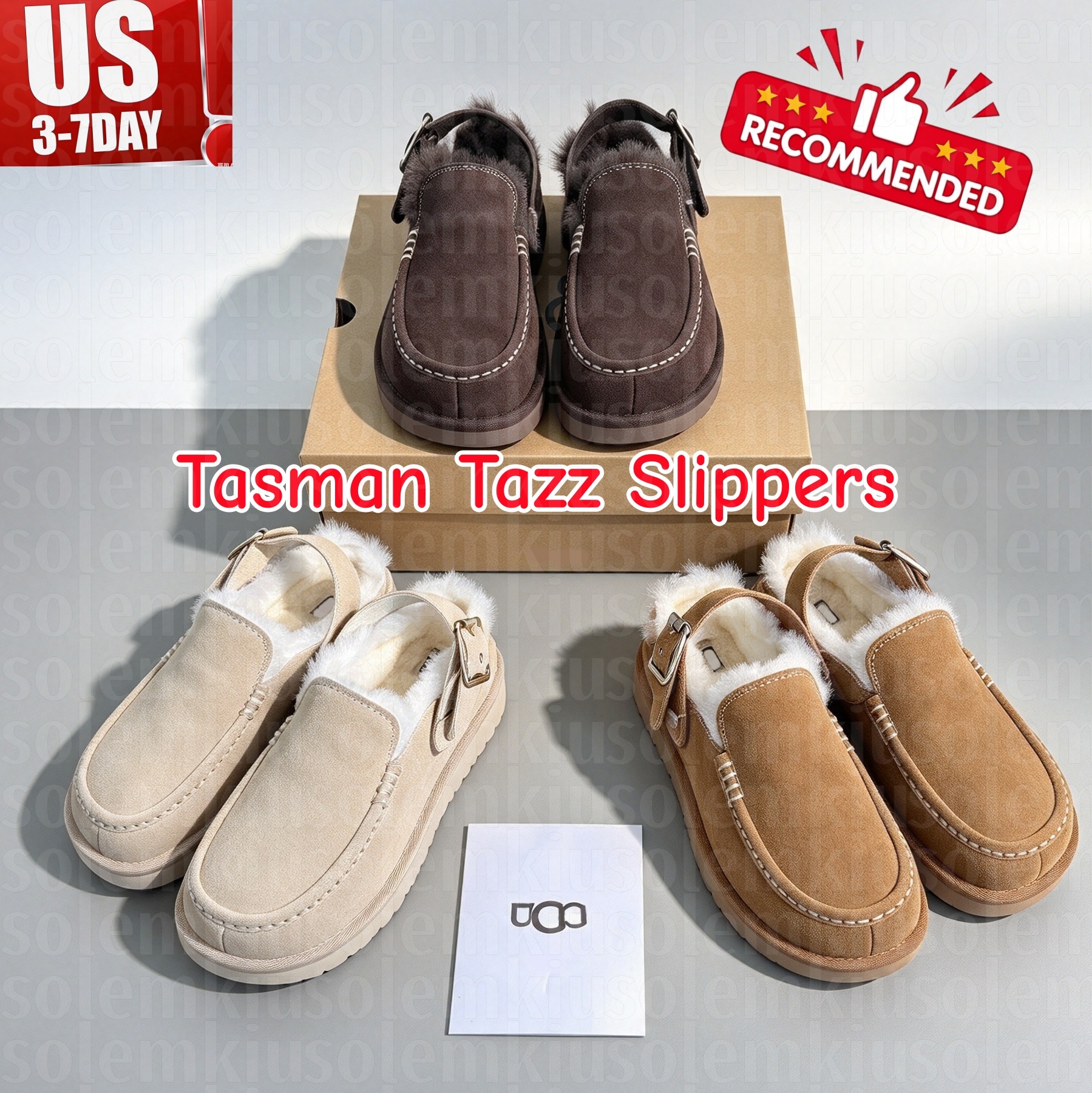 Designer Tasman Maxi Platform Sheepskin Slippers Tazz Fluffy Fur Slides Men Women Suede Upper Warm Winter Indoor Outdoor Clogs Mustard Seed Driftwoo
