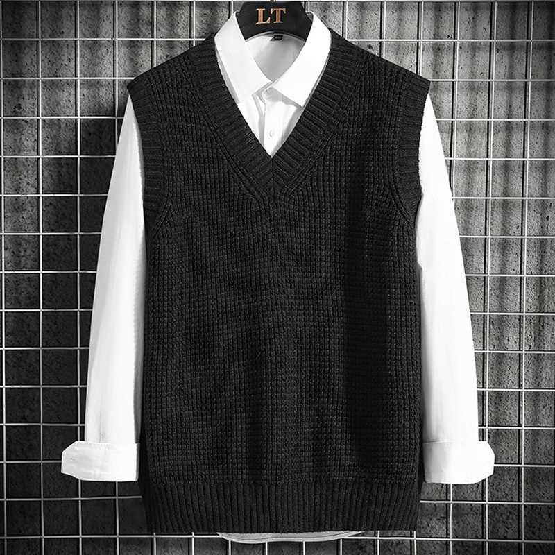 V-Neck Men's Vests New Mens Sweater Vest Autumn Winter Sleeveless Chunky Sweater Knit Vest Korean Fashion Casual Unisex Pullover StreetwearW261