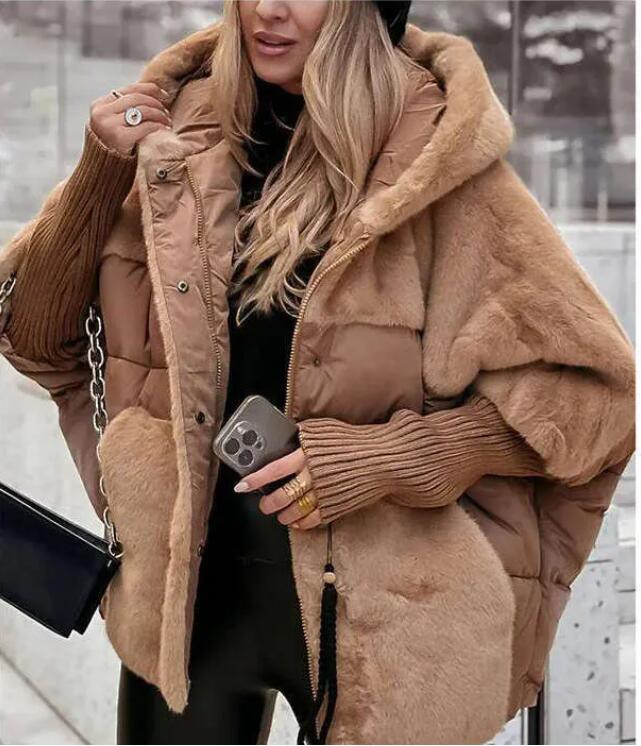 Fashion Women's Loose Fit Hooded Patchwork Sve Down Cotton Autumn Loose Casual Warm Splicing Down Cotton Jacket Winter Clothes