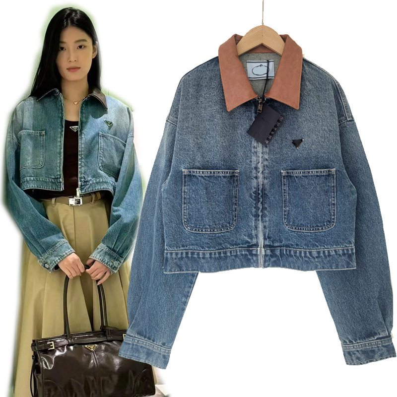 Ladies Fall New Cropped Denim Outerwear Classic Lapel Long Sleeve Jean Jacket Women Casual Short Denim Coat Daily Tops