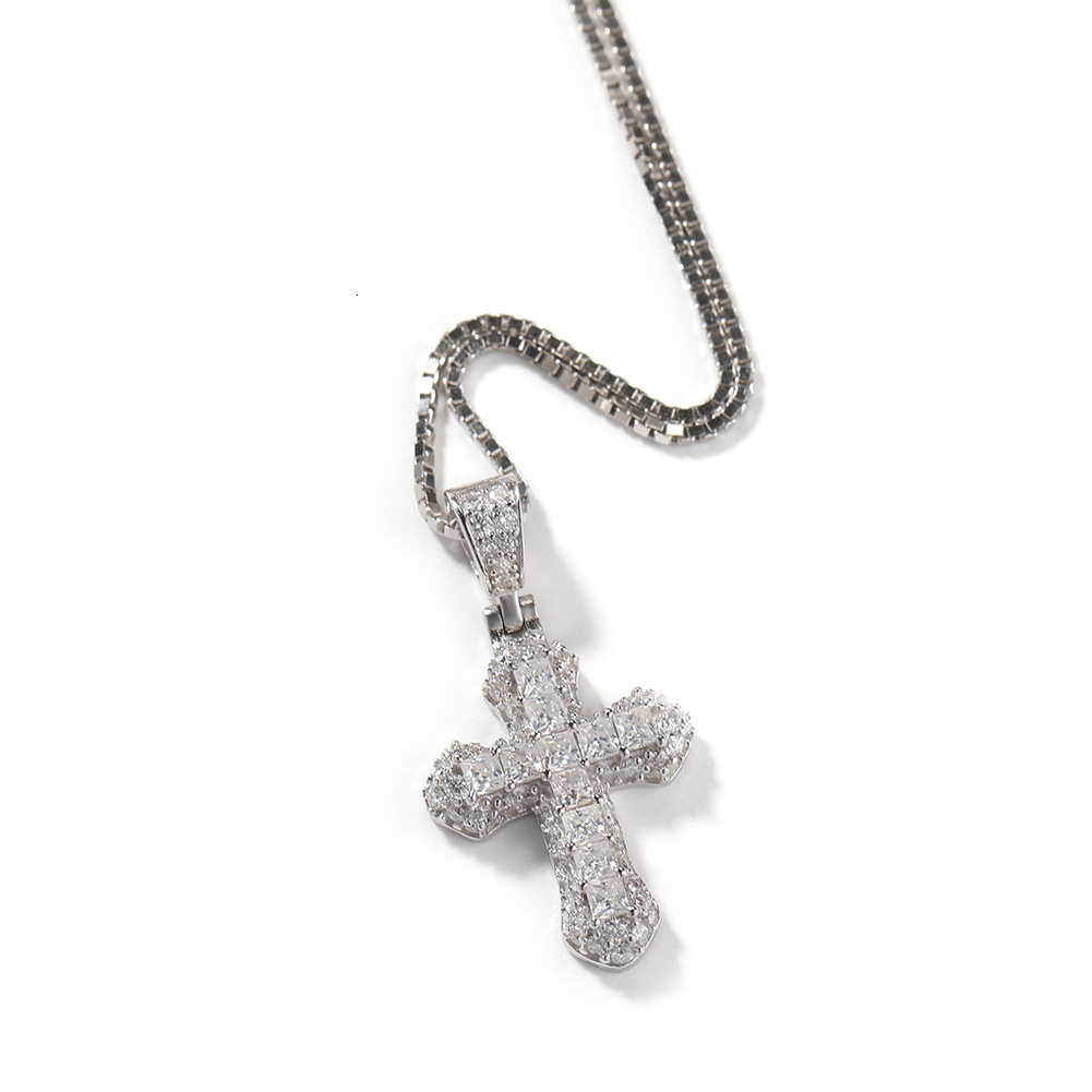 VVS Moissanite Cross Pendant Necklace, 18K Plated S925 Silver Iced Out Hip Hop Necklace, Stackable Statement Gift Jewelry