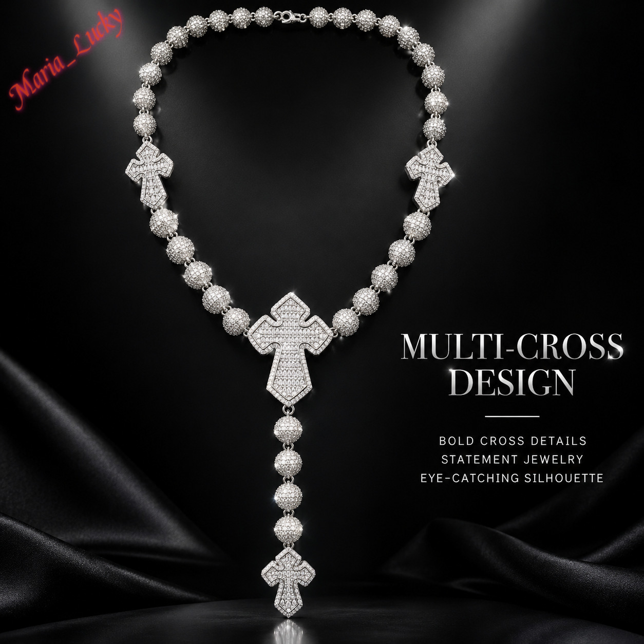 Hot Sale High Quality Full Iced Out Multi Cross Y Shape Ball Chain Necklace VVS Moissanite Baguette Cross Link Hip Hop Statement Bling Jewelry Gift