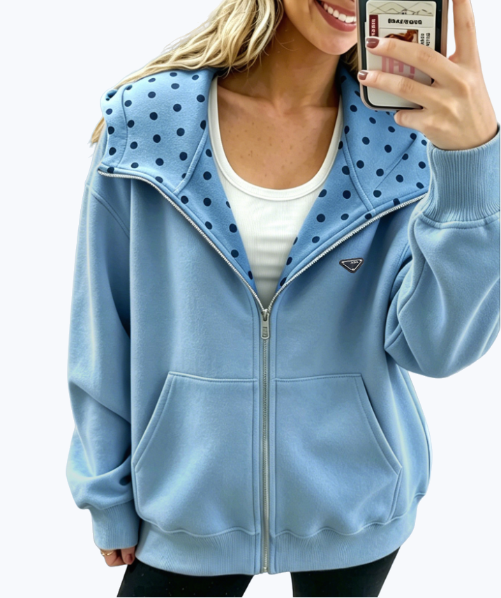 Luxury Womens Hoodies Casual polka dot sweater hoodie jacket Zip Up Hoodie Spring Autumn Casual Outerwear Jacket Yoga Sports